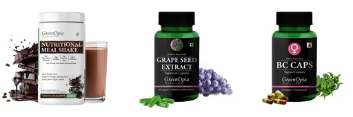 [BRSRYGAOB4BRYALV] Nutritional-meal-shake-chocolate, Grape-seed-extract-60-vegetarian-capsules, Bc-caps-vaginal-capsules Combo | Convenient Nutrition & Wellness Routine | Multi-Product Pack