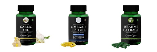 [BRSRYGAOB4AWA2TU] Garlic-oil-vegetarian-capsules, Fish-oil-double-strength, Brahmi-vegetarian-capsules Combo | Convenient Nutrition & Wellness Routine | Multi-Product Pack