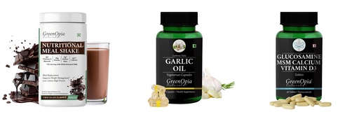 [BRSRYGAOB55QIALD] Nutritional-meal-shake-chocolate, Garlic-oil-vegetarian-capsules, Glucosamine-msm-tablets Combo | Convenient Nutrition & Wellness Routine | Multi-Product Pack