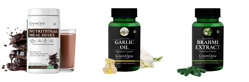[BRSRYGAOBAMGOCDB] Nutritional-meal-shake-chocolate, Garlic-oil-vegetarian-capsules, Brahmi-vegetarian-capsules Combo | Convenient Nutrition & Wellness Routine | Multi-Product Pack