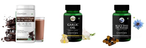 [BRSRYGAOBACAGHLK] Nutritional-meal-shake-chocolate, Garlic-oil-vegetarian-capsules, Black-seed-oil-capsules Combo | Convenient Nutrition & Wellness Routine | Multi-Product Pack