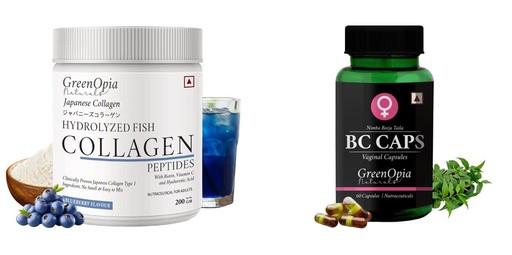 [BRSRYGAOBABGE3TK] Marine-collagen-peptides-powder-blueberry, Bc-caps-vaginal-capsules Combo | Convenient Nutrition & Wellness Routine | Multi-Product Pack