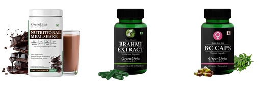 [BRSRYGAOBABQGH36] Nutritional-meal-shake-chocolate, Brahmi-vegetarian-capsules, Bc-caps-vaginal-capsules Combo | Convenient Nutrition & Wellness Routine | Multi-Product Pack