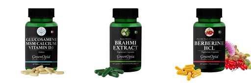[BRSRYGAOBUCBQ3DA] Glucosamine-msm-tablets, Brahmi-vegetarian-capsules, Berberine-hcl-vegetarian-capsules Combo | Convenient Nutrition & Wellness Routine | Multi-Product Pack