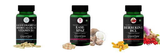 [BRSRYGAOBYPQ2ADV] Glucosamine-msm-tablets, Ease-spaz-vegetarian-capsules, Berberine-hcl-vegetarian-capsules Combo | Convenient Nutrition & Wellness Routine | Multi-Product Pack