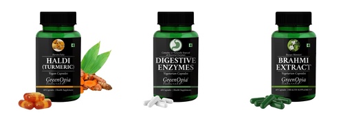 [BRSRYGAOBYPR6CLK] Haldi-oil-vegetarian-capsules, Digestive-enzymes-60-vegetarian-capsules, Brahmi-vegetarian-capsules Combo | Convenient Nutrition & Wellness Routine | Multi-Product Pack