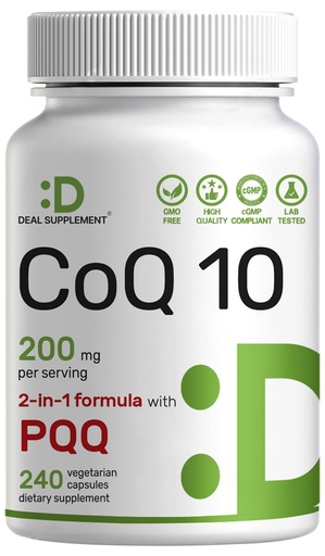 [BRSROYA6CVYBEHTL] DEAL SUPPLEMENT CoQ10 200mg with PQQ 200mcg, 240 Veggie Capsules | Bioavailable Coenzyme Q10 Complex | Supports Heart, Energy & Brain Health | Antioxidant Support | Non-GMO