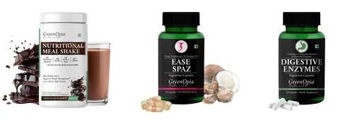 [BRSRYGAOBYHWG3TK] Nutritional-meal-shake-chocolate, Ease-spaz-vegetarian-capsules, Digestive-enzymes-60-vegetarian-capsules Combo | Convenient Nutrition & Wellness Routine | Multi-Product Pac