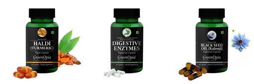 [BRSRYGAOBZ6R42TA] Haldi-oil-vegetarian-capsules, Digestive-enzymes-60-vegetarian-capsules, Black-seed-oil-capsules Combo | Convenient Nutrition & Wellness Routine | Multi-Product Pack