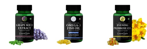 [BRSRYGAOB4IBEYLV] Grape-seed-extract-60-vegetarian-capsules, Fish-oil-double-strength, Evening-primrose-oil-vegetarian-capsules Combo | Convenient Nutrition & Wellness Routine | Multi-Product