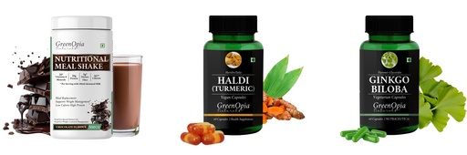 [BRSRYGAOB4PGGELZ] Nutritional-meal-shake-chocolate, Haldi-oil-vegetarian-capsules, Ginkgo-biloba-vegetarian-capsules Combo | Convenient Nutrition & Wellness Routine | Multi-Product Pack