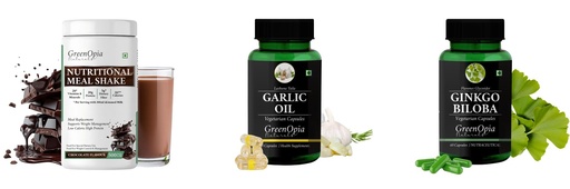 [BRSRYGAOBAAW2FDD] Nutritional-meal-shake-chocolate, Garlic-oil-vegetarian-capsules, Ginkgo-biloba-vegetarian-capsules Combo | Convenient Nutrition & Wellness Routine | Multi-Product Pack