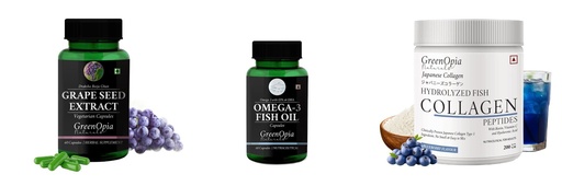 [BRSRYGAOA4HAMDLA] Grape-seed-extract-60-vegetarian-capsules, Fish-oil-capsules, Marine-collagen-peptides-powder-blueberry Combo | Convenient Nutrition & Wellness Routine | Multi-Product Pack