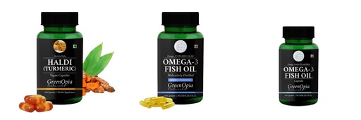[BRSRYGAOAAJRMAD6] Haldi-oil-vegetarian-capsules, Fish-oil-double-strength, Fish-oil-capsules Combo | Convenient Nutrition & Wellness Routine | Multi-Product Pack