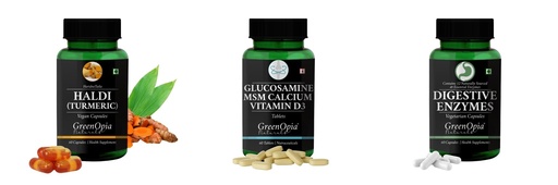 [BRSRYGAOAADWGELO] Haldi-oil-vegetarian-capsules, Glucosamine-msm-tablets, Digestive-enzymes-60-vegetarian-capsules Combo | Convenient Nutrition & Wellness Routine | Multi-Product Pack