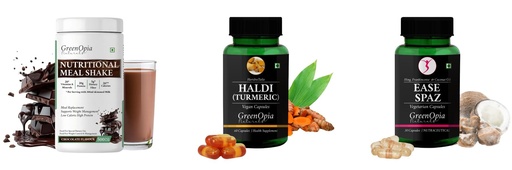 [BRSRYGAOPMIWKYLU] Nutritional-meal-shake-chocolate, Haldi-oil-vegetarian-capsules, Ease-spaz-vegetarian-capsules Combo | Convenient Nutrition & Wellness Routine | Multi-Product Pack