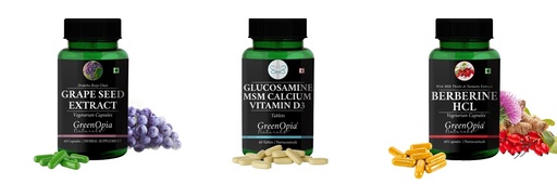 [BRSRYGAOOQBAK3QU] Grape-seed-extract-60-vegetarian-capsules, Glucosamine-msm-tablets, Berberine-hcl-vegetarian-capsules Combo | Convenient Nutrition & Wellness Routine | Multi-Product Pack