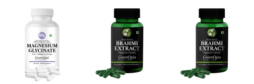 [BRSRYGAOOUPRQETP] Magnesium-glycinate-forte-tablets, Brahmi-vegetarian-capsules, Brahmi-vegetarian-capsules Combo | Convenient Nutrition & Wellness Routine | Multi-Product Pack