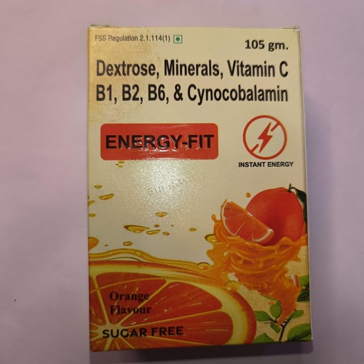 [BRSRYZQLO4MQYH3Z] ENERGY-FIT Instant Energy Drink Powder with Dextrose, Minerals, Vitamin C, B1, B2, B6 & Cyanocobalamin – Sugar Free Electrolyte Supplement, Orange Flavour
