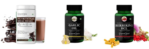 [BRSRYGAOBB6RQ2DA] Nutritional-meal-shake-chocolate, Garlic-oil-vegetarian-capsules, Berberine-hcl-vegetarian-capsules Combo | Convenient Nutrition & Wellness Routine | Multi-Product Pack