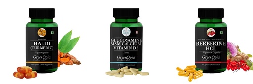 [BRSRYGAOAB5GYFLF] Haldi-oil-vegetarian-capsules, Glucosamine-msm-tablets, Berberine-hcl-vegetarian-capsules Combo | Convenient Nutrition & Wellness Routine | Multi-Product Pack
