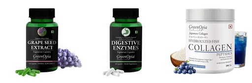 [BRSRYGAOAUFBOFD2] Grape-seed-extract-60-vegetarian-capsules, Digestive-enzymes-60-vegetarian-capsules, Marine-collagen-peptides-powder-blueberry Combo | Convenient Nutrition & Wellness Routin