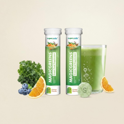 [BRSROCYEOJYRQ2TA] MagicGreens Effervescent Tablets Pack of 2 | Daily Greens Multivitamin with Vitamin C Zinc B6 & B12 for Immunity & Detox | Plant-Based Superfoods & Antioxidants | Vegan Sugar-Free Twin Pack