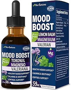 [BRSROAYKAB5GA2YY] Lemon Balm Mood Boost Drops, Gotas de Citrato de Magnesio, Toronjil y Valeriana para Dormir y Ansiedad, Natural Calm, Cortisol Balance, Promotes Relaxation w/Magnesium Extract Liquid.2oz