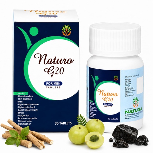[BRSREFDQAQAREDTZ] Naturo G20 for Men – 30 Tablets | Ayurvedic Multivitamin for Strength, Stamina & Immunity | With Ashwagandha, Shilajit, Safed Musli, Gokhru & More
