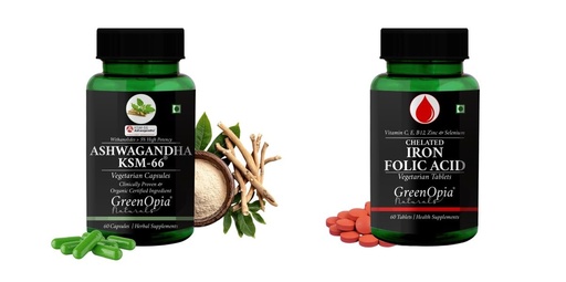 [BRSRYFQZCIBBUC3L] Ashwagandha KSM66 Iron Folic Acid Tablets Wellness Daily Vitality |60 CAPSULES