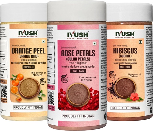 [BRSWYYYDPMJQGDI4] IYUSH Herbal Ayurveda Orange Peel Powder Rose Powder Hibiscus Powder - 100gm each