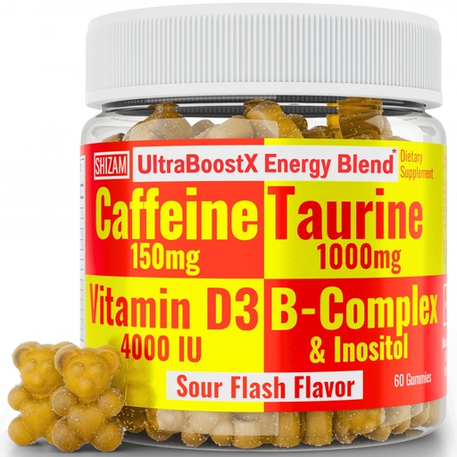 [BRSRMC34PJ5G23TV] SHIZAM Taurine 1000mg Caffeine 150mg Energy Gummies w D-3 B-12 B Complex Inositol, Gel Gels Vitamins Vitamin Drinks Capsules Drink Shot Chews Pills Powder Alt, Running Runners Supplement Supplements