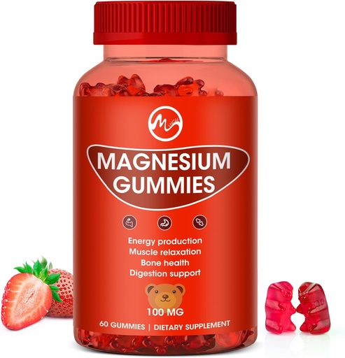[BRSROEA7CF7ROG32] Magnesium Gummies 100mg High Strength - Fruity Flavors Gummy Bear, Healthy Mineral Supplements Promotes Muscle, Energy & Digestion