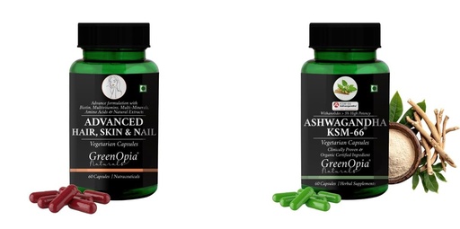 [BRSRYFQZOV5GKEL2] Advanced HSN (Hair, Skin Nails) Ashwagandha KSM66 Wellness Daily Vitality |60 CAPSULES