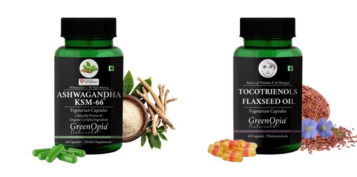[BRSRYFQZBV5QAHL5] Ashwagandha KSM66 Tocotrienols Flaxseed Oil Wellness Daily Vitality |60 CAPSULES