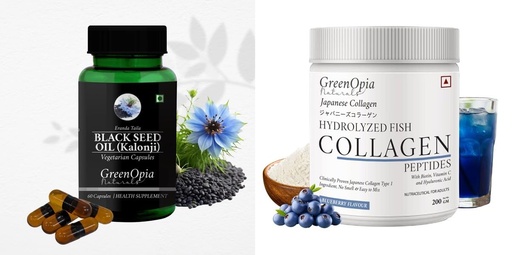 [BRSRYFQZBEBQAALG] Black Seed Oil Marine Collagen Peptides Powder Blueberry Wellness Daily Vitality |60 CAPSULES