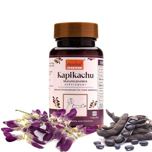 [BRSRAYL2OABGYFI2] Ayurleaf Herbals Kapikachhu (Mucuna Pruriens) Capsules | Stress Reliever, Improves Brain & Nerve Function | 100% Natural Herb (Pack of 2, 120 Capsules)