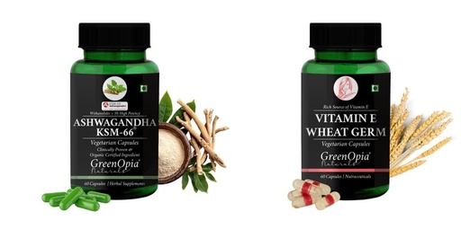 [BRSRYFQZCIDWMFLL] Ashwagandha KSM66 Vitamin E Wheat Germ Oil Wellness Daily Vitality |60 CAPSULES