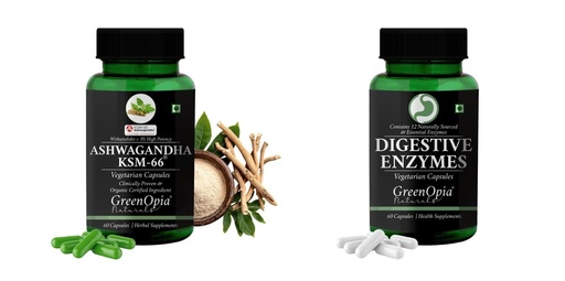 [BRSRYFQZBEPBGALJ] Ashwagandha KSM66 Digestive Enzymes Wellness Daily Vitality |60 CAPSULES