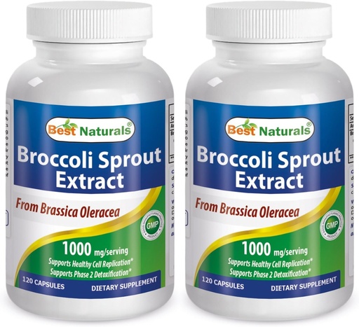 [BRSWIAIFCQNR4G3A] Best Naturals Broccoli Sprout Extract 1000mg per Serving - 120 Capsules (Pack of 2)