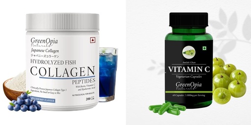 [BRSRYFQZAR6W233B] Marine Collagen Peptides Powder Blueberry Vitamin C Wellness Daily Vitality |60 CAPSULES