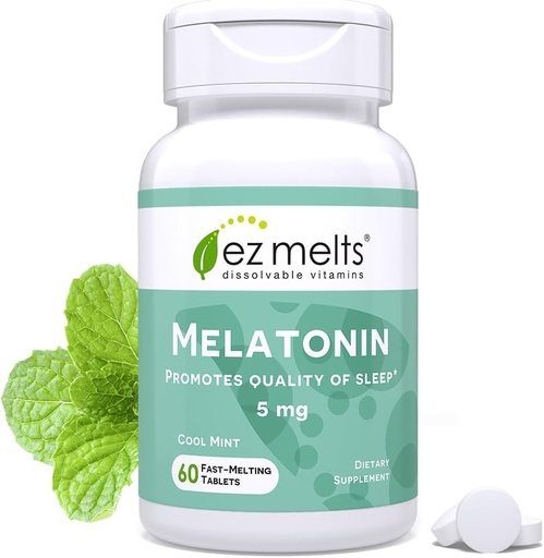 [BRSWKEYQA4GBUFIZ] EZ Melts Dissolvable Melatonin, 5 mg, Sugar-Free, 2-Month Supply, Cool Mint-Flavored - 1 Pack