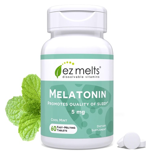 [BRSWKEYQA4GBUFIZ] EZ Melts Melatonin - Sleep Support Supplement - No Artificial Flavors - Non-GMO & Sugar-Free - Cool Mint - 60 Dissolvable Tablets (60 Servings)
