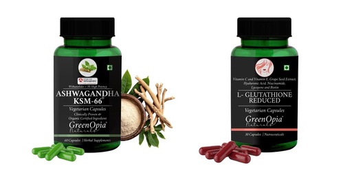 [BRSRYFQZCNYA2D3O] Ashwagandha KSM66 L Glutathione Reduced Wellness Daily Vitality |60 CAPSULES
