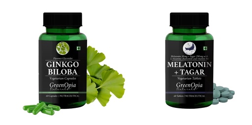 [BRSRYFAHCEPRA2DK] Ginkgo Biloba Melatonin 10mg With Tagar 250mg Tablets Wellness Daily Vitality 60 CAPSULES