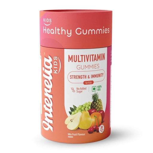 [BRSREZD7CV4B6DLP] Interelia Kids Multivitamin Gummies – Complete Daily Nutrition | 30 Gummies | No Sugar | With DHA, Zinc, Iron, Vitamin A to E | Mix Fruit Flavour