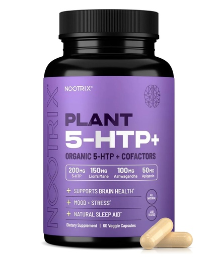 [BRSREA3QOF5RGE3K] Nootrix Organic Plant 5 HTP+ Supplement | Supports Memory, Mental Focus, Cognitive Health & Energy | Promotes Healthy Mood & Brain Function | Vitamin B6 & L Theanine |60 Capsules