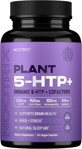 [BRSREA3QOF5RGE3K] Nootrix Organic Plant 5 HTP+ Supplement | Supports Memory, Mental Focus, Cognitive Health & Energy | Promotes Healthy Mood & Brain Function | Vitamin B6 & L Theanine |60 Capsules