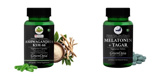 [BRSRYFAHBNYAK3Q4] Ashwagandha KSM66 Melatonin 10mg With Tagar 250mg Tablets Wellness Daily Vitality 60 CAPSULES