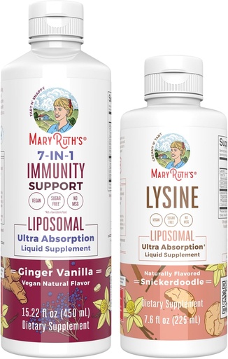 [BRSRA2T5BEORAFYV] MaryRuth Organics Lysine Liposomal (Snickerdoodle) & Immunity (Ginger Vanilla) | Clean Label Project Verified® | Vitamins for Immune Support & Beauty | Vegan, Non-GMO, Gluten Free